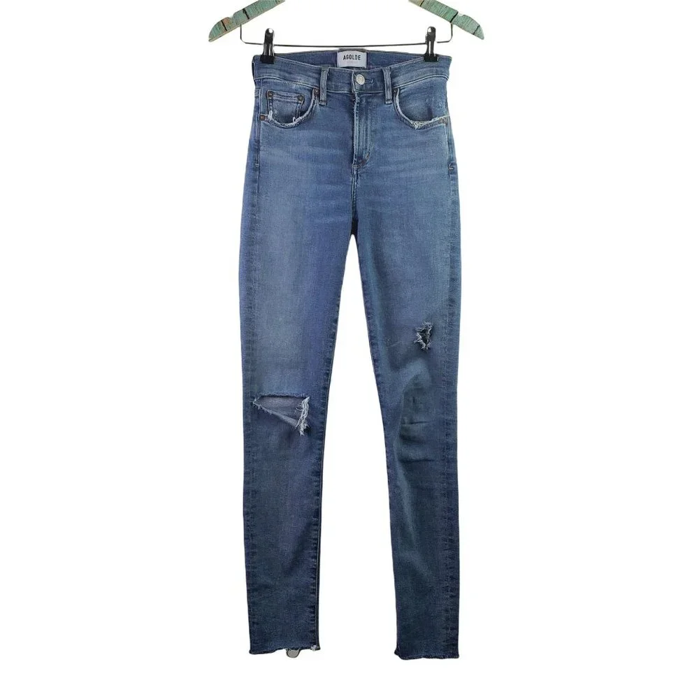 AGOLDE Sophie Raw Hem Ankle SKinny Destressed Jean Sz 25 - Picture 2 of 12